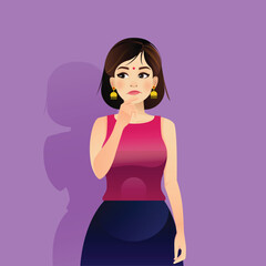 Indian Girl Expressions Pose, Beautiful Girl Character Design Vector