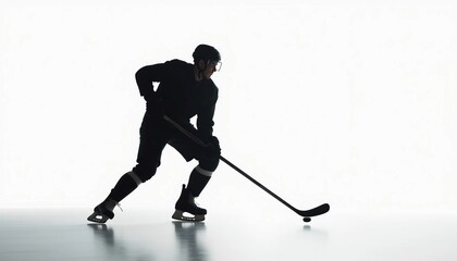 Obraz premium silhouette of a hockey player playing a game on a flat white isolated background