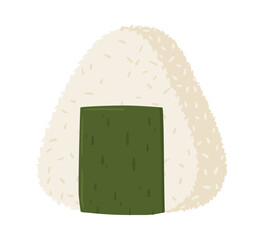 Japanese onigiri. Cartoon asian dish, delicious rice pie with tuna filling flat vector illustration. Traditional Japanese cuisine dish