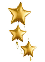 Gold star balloons for festivity, against transparent background