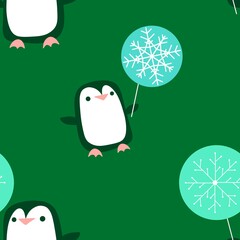 Birthday animals seamless penguin and snow pattern for wrapping paper and fabric