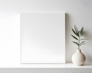 Mockup Frame with Vase and Plant in a Contemporary Living Room