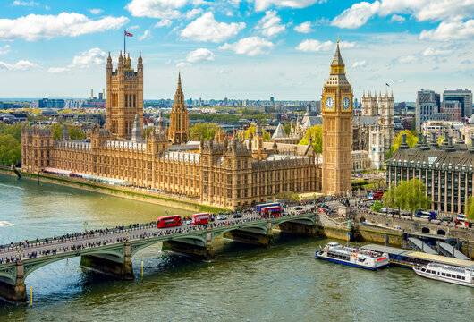 London cityscape with Houses of Parliament and Big Ben tower, UK