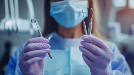Dentist with tools in hands