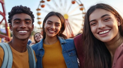 Fototapeta premium Friends have a blast on the Ferris wheel.