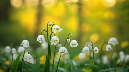 Obraz premium White snowflake flowers, also known as Leucojum vernum, bloom beautifully in spring.