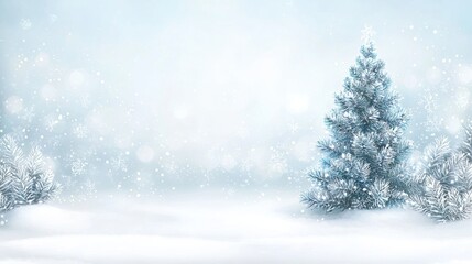 A snow covered christmas tree with a white background, AI