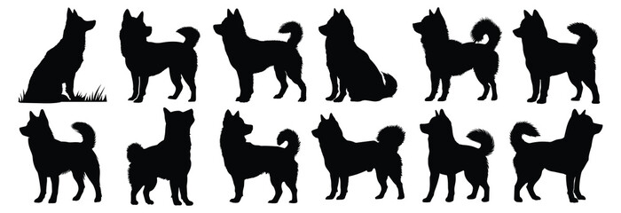 Dog silhouettes set, pack of vector silhouette design, isolated background