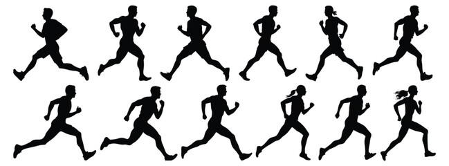 Runner silhouettes set, pack of vector silhouette design, isolated background