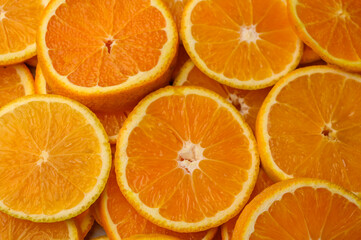 Close-up of slices of oranges in a plate