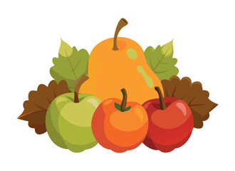 Colorful Fall Fruits Collection Illustration - Apples, Pears, and Leaves