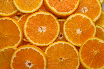 Flat lay, top view.Slices of orange .