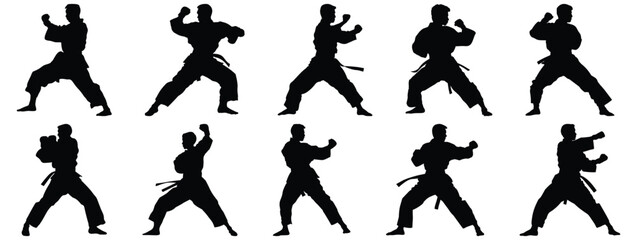 Fighter silhouette set vector design big pack of combat illustration and icon