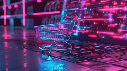 Digital Shopping Cart on Laptop created by ai