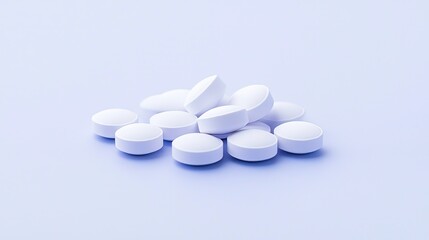 Scattered White Pills on Blue Background