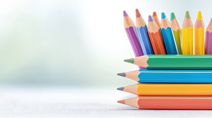 Fototapeta premium Vibrant Pencils Stack with Golden Accents