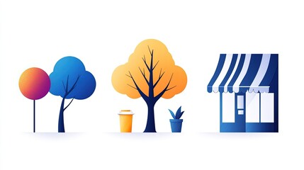 Whimsical Ice Cream Shop Scene Illustration