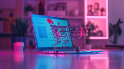 Digital Shopping Cart on Laptop created by ai
