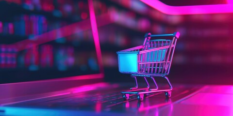 Digital Shopping Cart on Laptop created by ai
