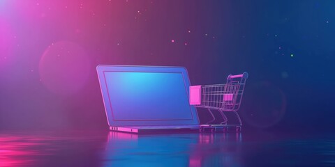 Digital Shopping Cart on Laptop created by ai
