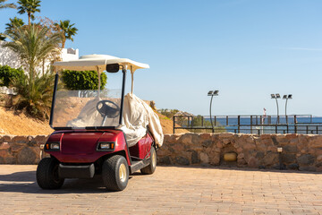 Small electric car ready to use in hotel.