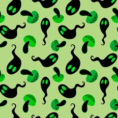 Halloween ghost seamless cartoon mushrooms pattern for wrapping paper