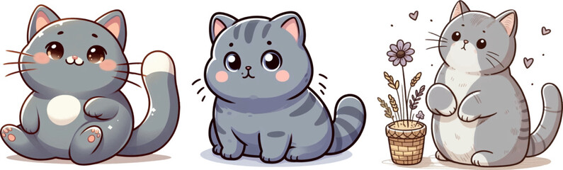 Fototapeta premium set of cute cartoon stray cats