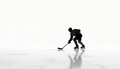 Obraz premium Strong silhouette of a hockey player on a white background, with subtle shadow play to highlight shape and form. Simple, versatile composition allows easy text addition.
