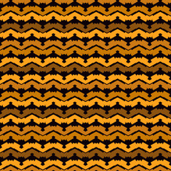 Ethnic seamless pattern. Freehand horizontal zigzag chevron stripes print. Boho chic design background. Indigenous, tribal style wallpaper. Brush strokes, handdrawn geometric ornament. Vector abstract