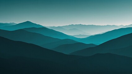 Teal blue abstract mountain range and sky gradient background