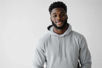 Confident Young Black Man in Grey Hoodie, Casual Urban Style Portrait