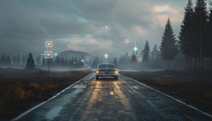 photo capturing a vehicle emitting a GPS tracking signal, showcasing transmission of its location