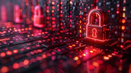 Glowing padlock, digital technology background. Cybersecurity, data protection, privacy concepts.