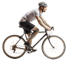 Cyclist in white gear riding a black road bike isolated on transparent background