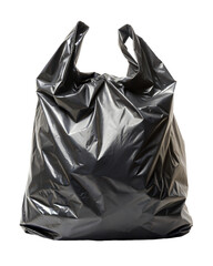 Black plastic garbage bag filled and tied at the top isolated on transparent background