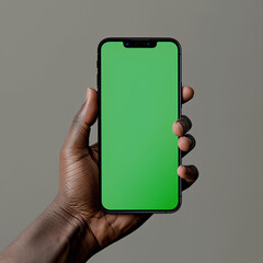 Close-up shot of a hand holding an iPhone 15 with a blank screen