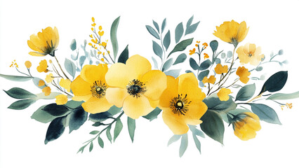 Yellow Watercolor Floral Border: Elegant Illustration