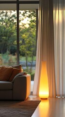 Fototapeta premium Modern domestic room softly illuminated by an elegant electric lamp image