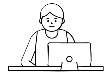 Person at the computer symbol. Computer work icon. Office work sign. Remote work symbol. Isolated. Transparent Background Cut Out 