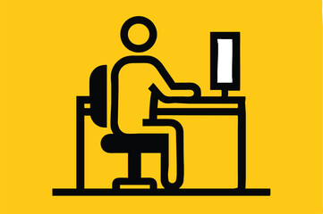 Person at the computer symbol. Computer work icon. Office work sign. Remote work symbol. Isolated. Transparent Background Cut Out 
