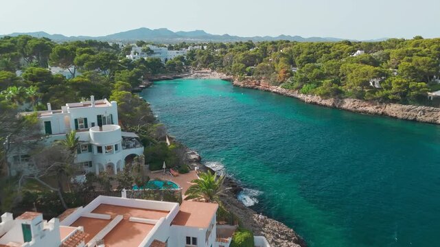 Aerial view of the Cala Petita beach in Mallorca, Balearic Islands, Spain