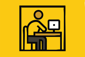 Person at the computer symbol. Computer work icon. Office work sign. Remote work symbol. Isolated. Transparent Background Cut Out 