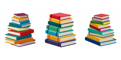 Stack of books set. Heap book group. Pile of books. School book tutorial object icon. Back to school books elements. Library books, expertise, studying book symbol. Book vector isolated on white