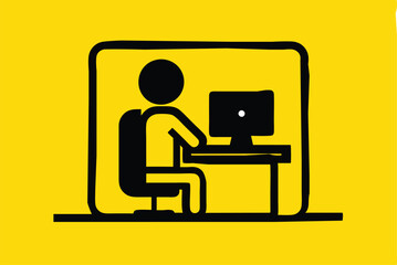 Person at the computer symbol. Computer work icon. Office work sign. Remote work symbol. Isolated. Transparent Background Cut Out 