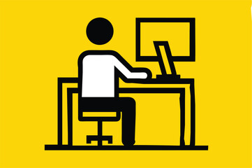 Person at the computer symbol. Computer work icon. Office work sign. Remote work symbol. Isolated. Transparent Background Cut Out 