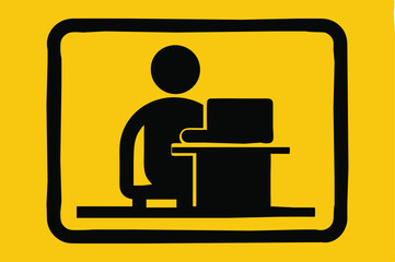 Person at the computer symbol. Computer work icon. Office work sign. Remote work symbol. Isolated. Transparent Background Cut Out 