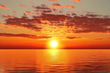 Serene summer sunset over the sea with golden sunlight reflecting on the water and soft clouds in the sky, creating a peaceful and tranquil atmosphere.