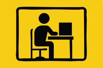 Person at the computer symbol. Computer work icon. Office work sign. Remote work symbol. Isolated. Transparent Background Cut Out 