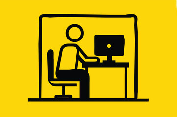 Person at the computer symbol. Computer work icon. Office work sign. Remote work symbol. Isolated. Transparent Background Cut Out 