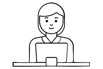 Person at the computer symbol. Computer work icon. Office work sign. Remote work symbol. Isolated. Transparent Background Cut Out 